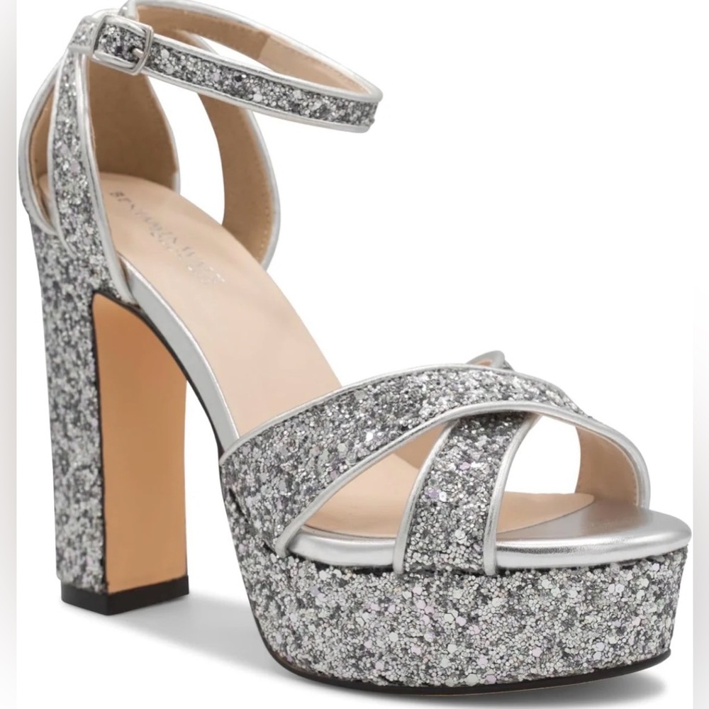 Touch Ups Silver Glitter Platform Ankle-Strap Sandal
